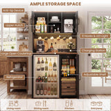 Mini Fridge Cabinet with Hutch Storage, Coffee Bar with Charging Station and LED Light( Refrigerator not included )