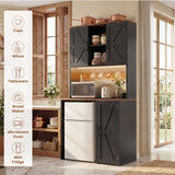Mini Fridge Cabinet with Hutch Storage, Coffee Bar with Charging Station and LED Light( Refrigerator not included )