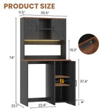 Mini Fridge Cabinet with Hutch Storage, Coffee Bar with Charging Station and LED Light( Refrigerator not included )