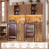 Mini Fridge Cabinet with Outlet & LED Light, Coffee Bar Cabinet