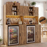 Mini Fridge Cabinet with Outlet & LED Light, Coffee Bar Cabinet