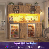 Mini Fridge Cabinet with Outlet & LED Light, Coffee Bar Cabinet