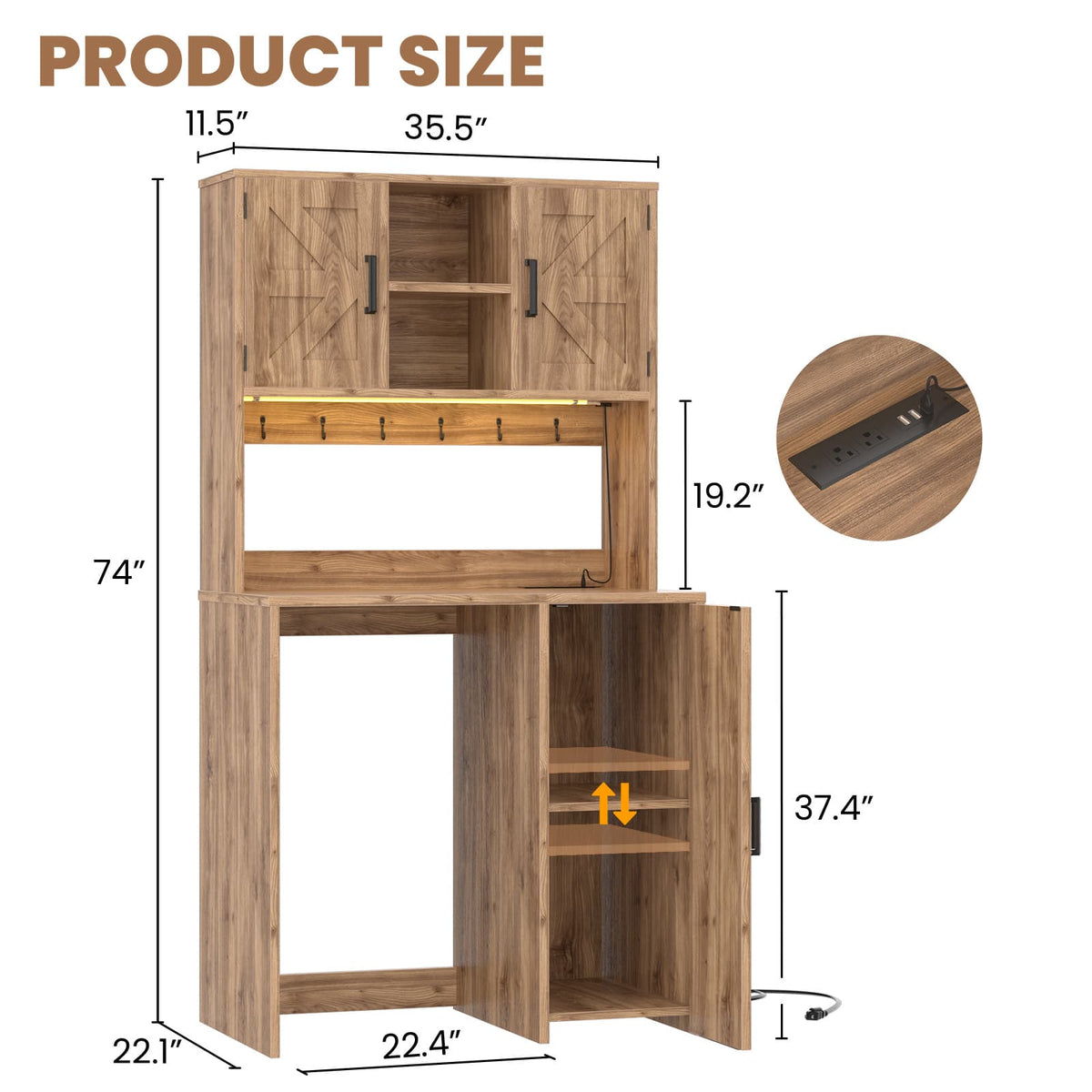 Mini Fridge Cabinet with Outlet & LED Light, Coffee Bar Cabinet