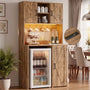 Mini Fridge Cabinet with Outlet & LED Light, Coffee Bar Cabinet