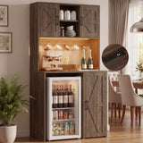 Mini Fridge Cabinet with Hutch Storage, Coffee Bar with Charging Station and LED Light( Refrigerator not included )