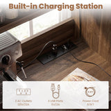Mini Fridge Cabinet with Hutch Storage, Coffee Bar with Charging Station and LED Light( Refrigerator not included )
