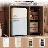 Mini Fridge Cabinet with Hutch Storage, Coffee Bar with Charging Station and LED Light( Refrigerator not included )