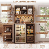 Mini Fridge Cabinet with Hutch Storage, Coffee Bar with Charging Station and LED Light( Refrigerator not included )