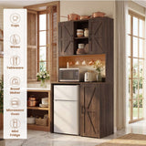 Mini Fridge Cabinet with Hutch Storage, Coffee Bar with Charging Station and LED Light( Refrigerator not included )