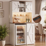 Mini Fridge Cabinet with Hutch Storage, Coffee Bar with Charging Station and LED Light( Refrigerator not included )