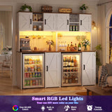 Mini Fridge Cabinet with Hutch Storage, Coffee Bar with Charging Station and LED Light( Refrigerator not included )