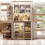 Mini Fridge Cabinet with Hutch Storage, Coffee Bar with Charging Station and LED Light( Refrigerator not included )