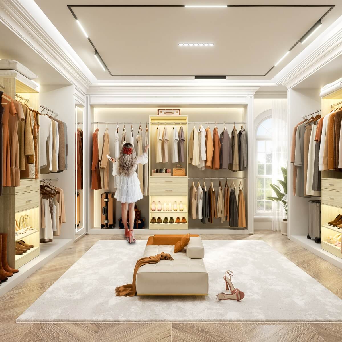 Unikito 8FT Closet System with 2 Wooden Drawers and Adjustable