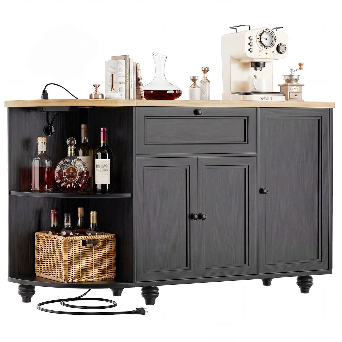 55" Buffet Cabinet with Storage and Outlets, Coffee Bar with Drawer