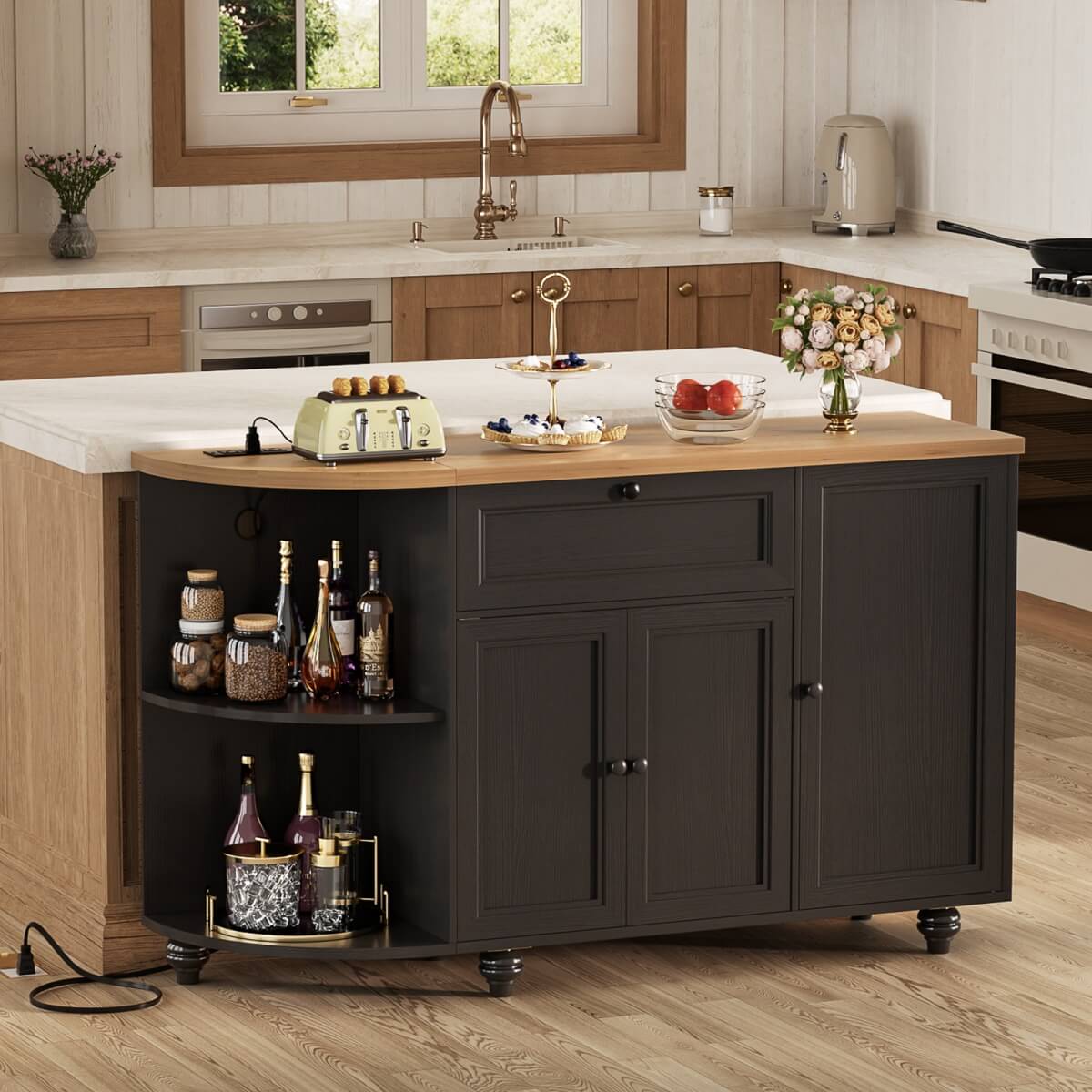Buffet Cabinet with Wine Rack, 55", Bar Cabinet with Drawers and Outlets