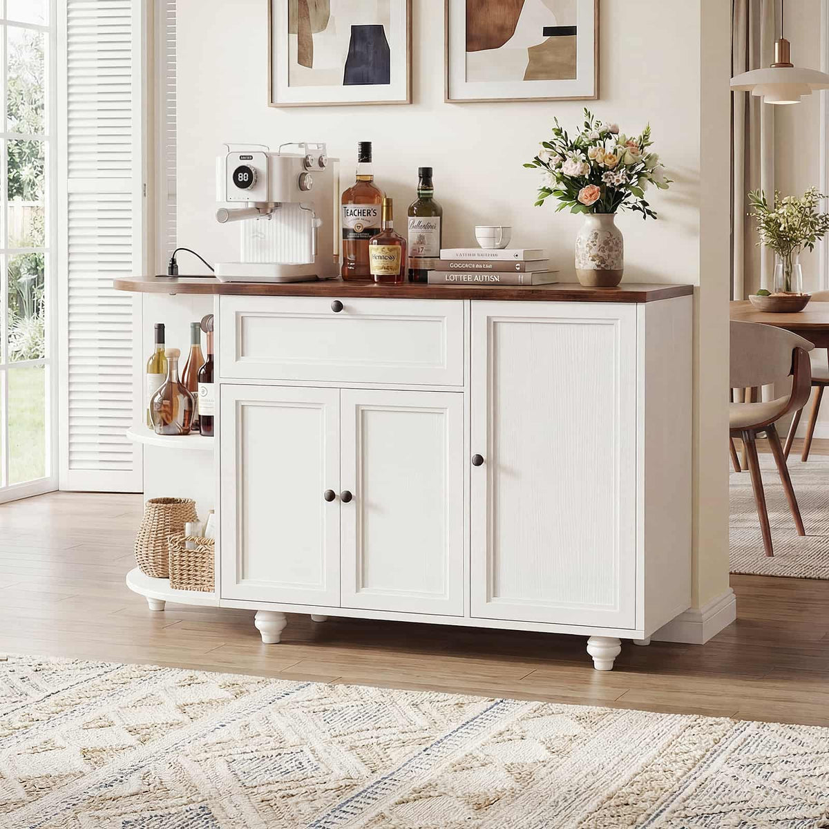 55" Buffet Cabinet with Storage and Outlets, Coffee Bar with Drawer