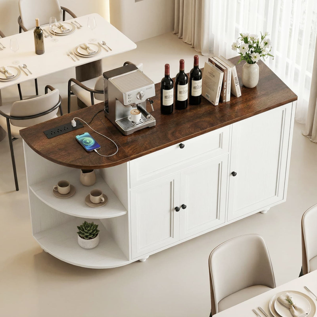 55" Buffet Cabinet with Storage and Outlets, Coffee Bar with Drawer