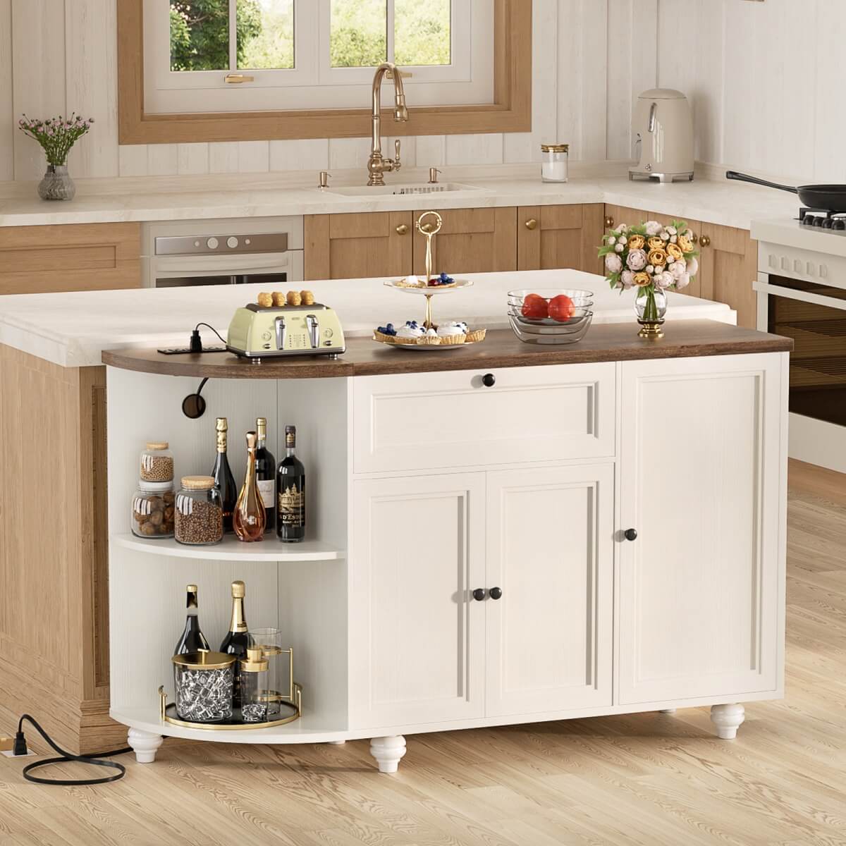 Buffet Cabinet with Wine Rack, 55", Bar Cabinet with Drawers and Outlets