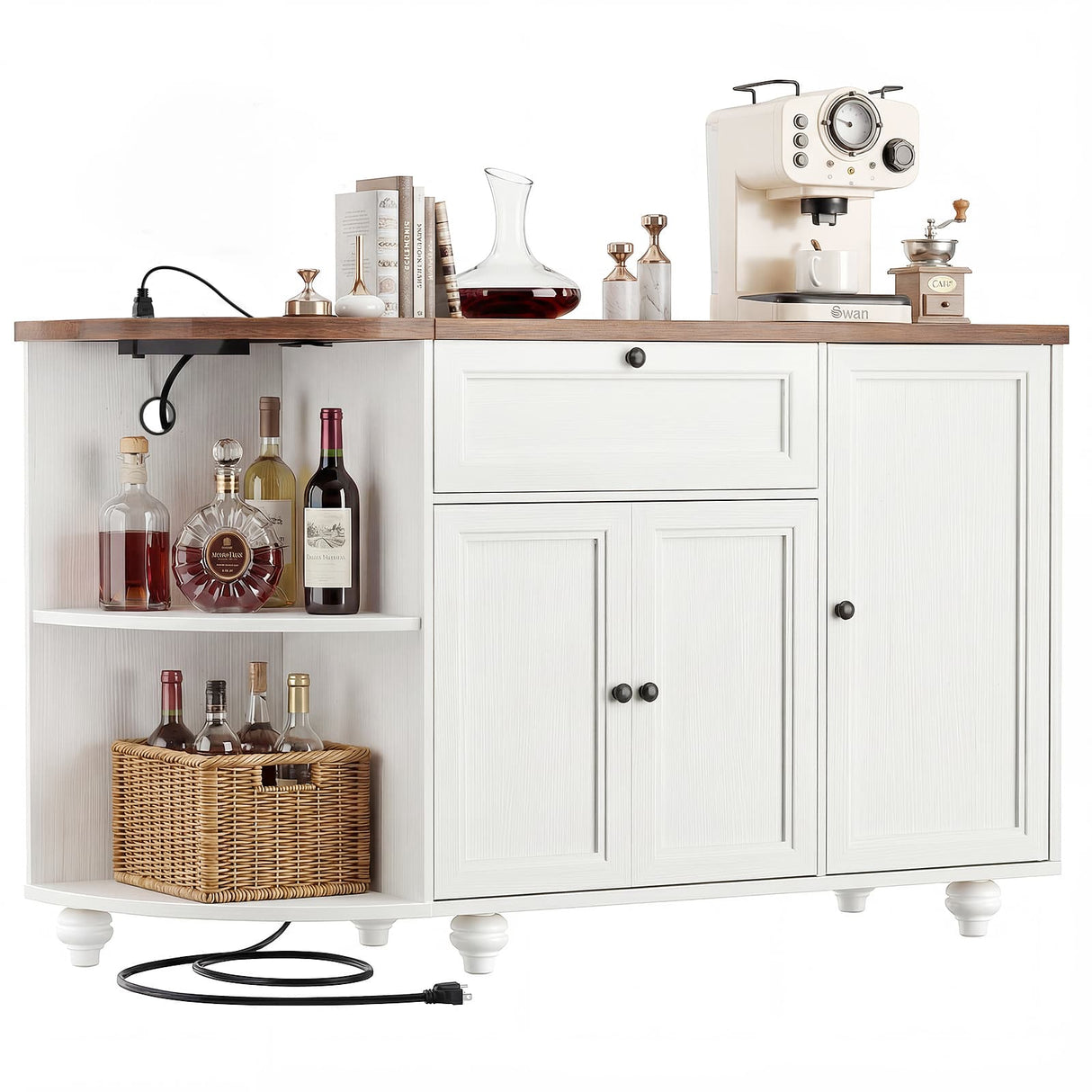 55" Buffet Cabinet with Storage and Outlets, Coffee Bar with Drawer