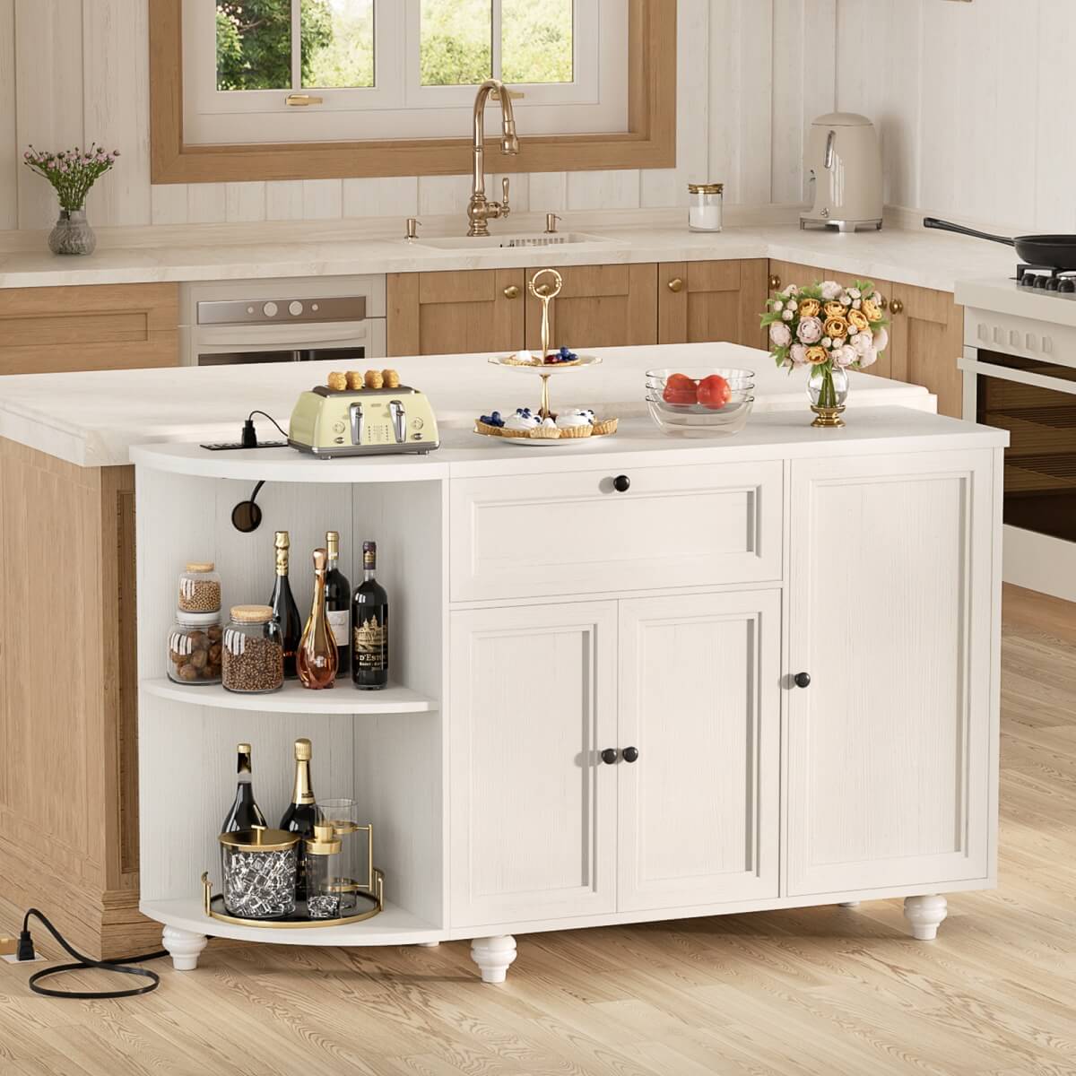 Buffet Cabinet with Wine Rack, 55", Bar Cabinet with Drawers and Outlets