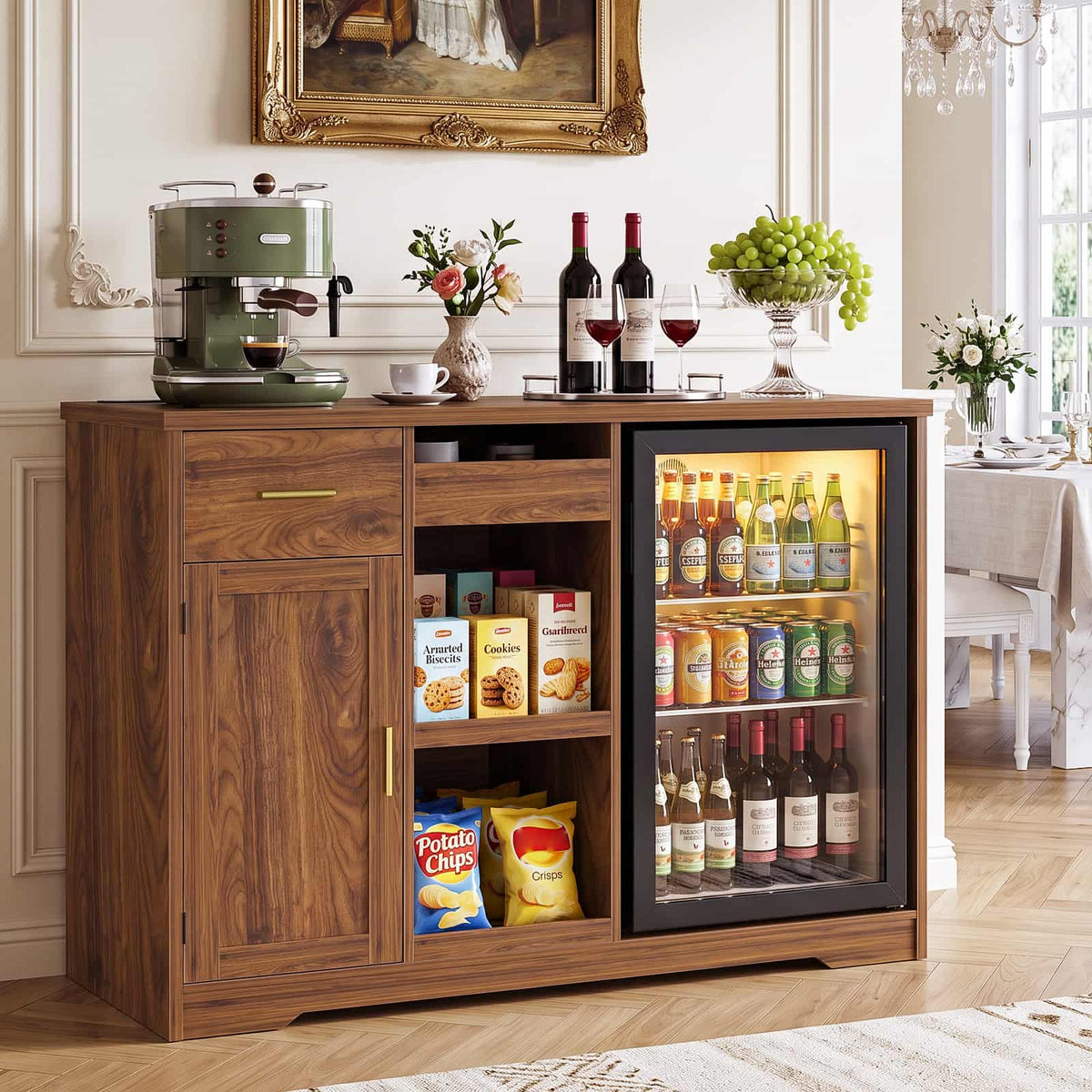 Coffee Bar Cabinet with Fridge Space & Snack Organizer