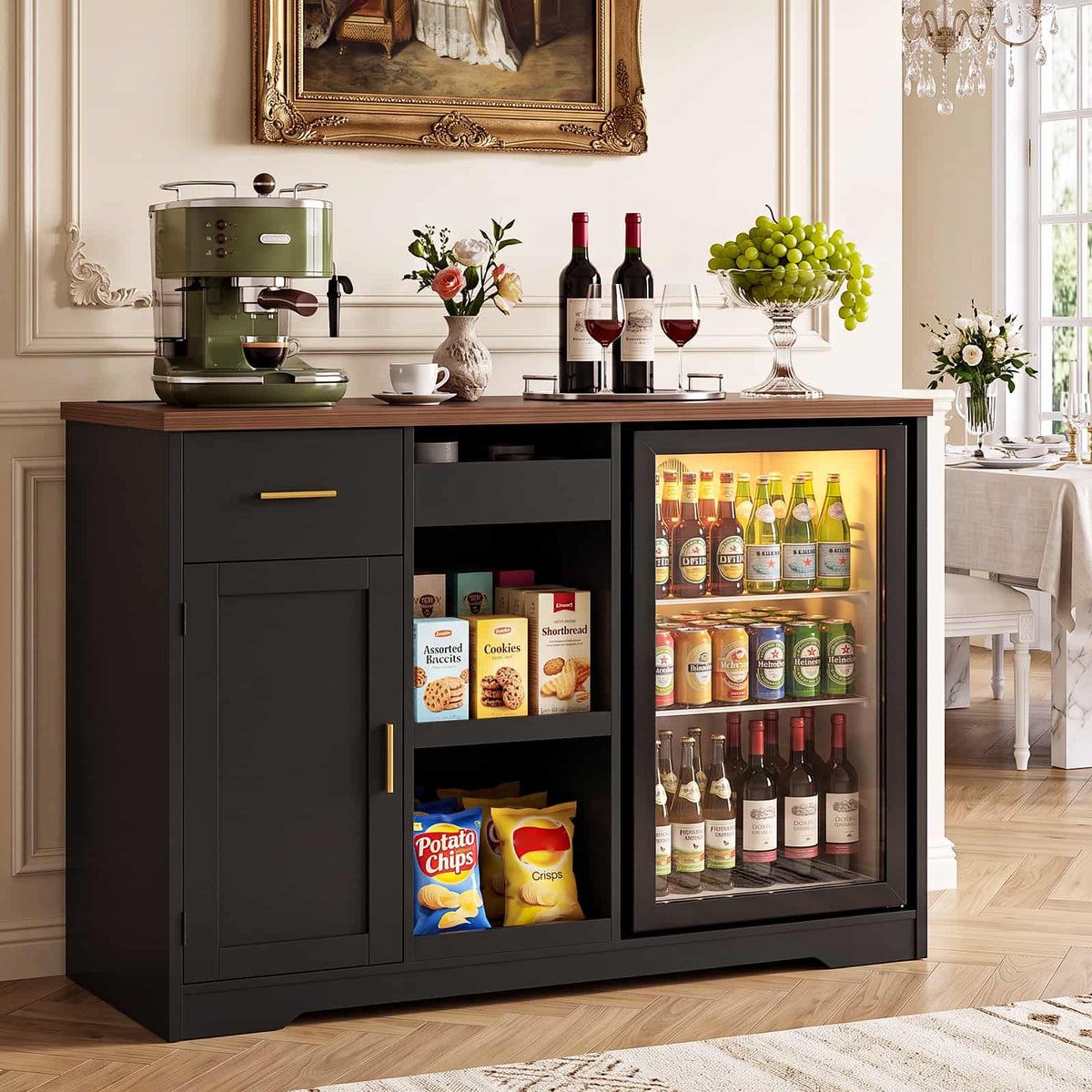 Coffee Bar Cabinet with Fridge Space & Snack Organizer