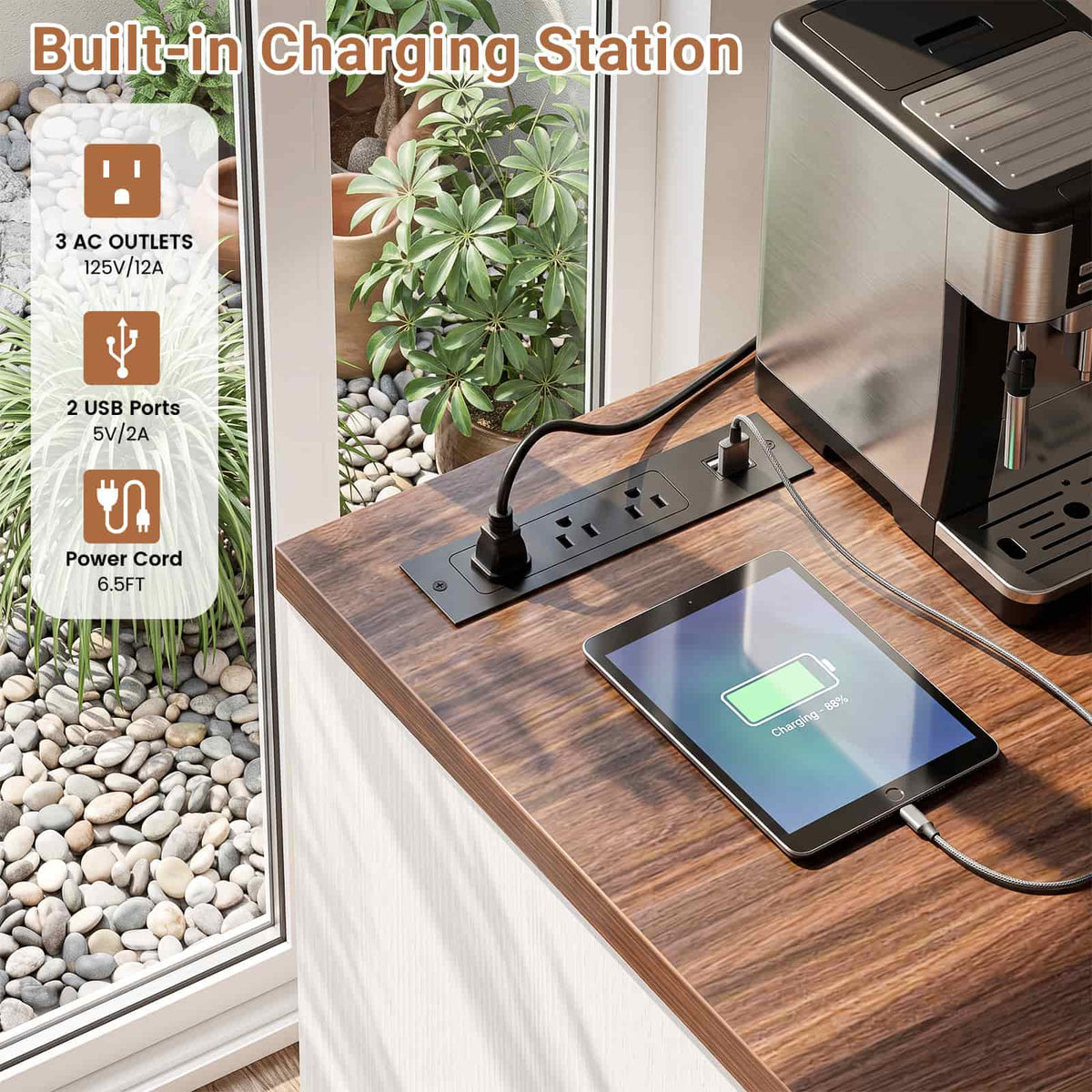 Coffee Bar Cabinet with Fridge Space & Snack Organizer