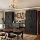 71" Tall Kitchen Pantry Cabinet with Farmhouse Barn Doors and Storage Drawer， 2 Packs