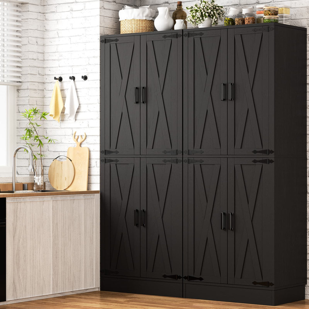 71"H Kitchen Pantry Storage Cabinet with Adjustable Shelves, Drawer