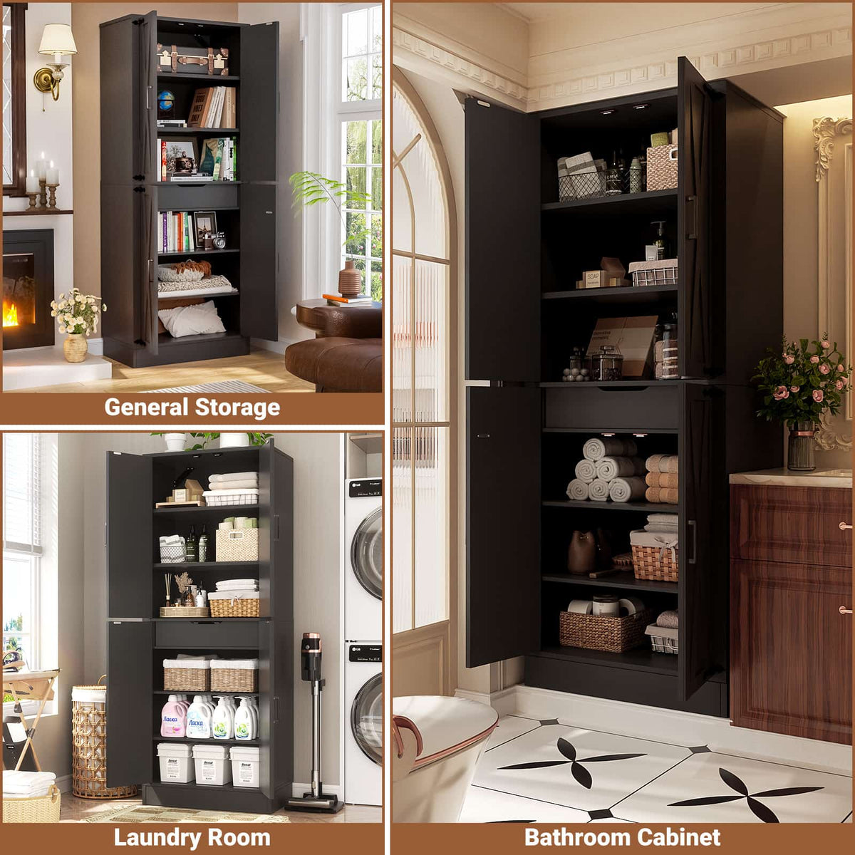 71"H Kitchen Pantry Storage Cabinet with Adjustable Shelves, Drawer
