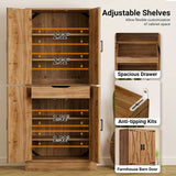 71" Pantry Cabinet with Drawer, Farmhouse Barn Doors and Adjustable Shelves, Freestanding Storage Cabinet for Kitchen, Dining Room,  Utility Room