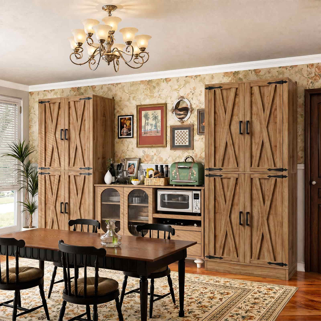 71" Pantry Cabinet with Drawer, Farmhouse Barn Doors and Adjustable Shelves, Freestanding Storage Cabinet for Kitchen, Dining Room,  Utility Room