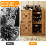71" Pantry Cabinet with Drawer, Farmhouse Barn Doors and Adjustable Shelves, Freestanding Storage Cabinet for Kitchen, Dining Room,  Utility Room
