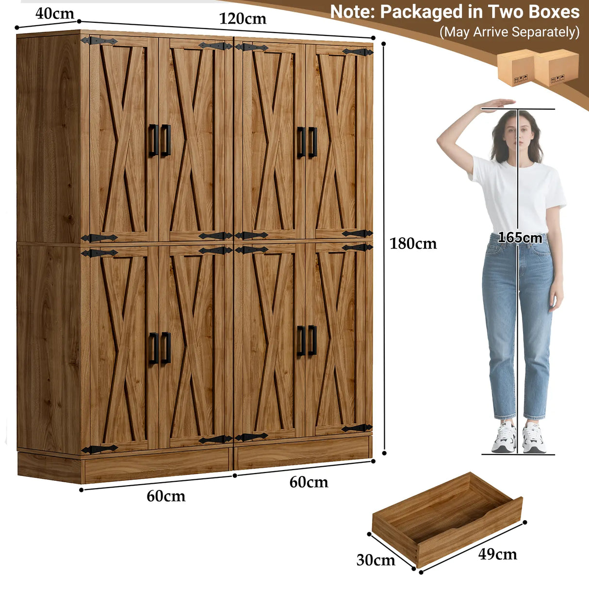 71" Pantry Cabinet with Drawer, Farmhouse Barn Doors and Adjustable Shelves, Freestanding Storage Cabinet for Kitchen, Dining Room,  Utility Room