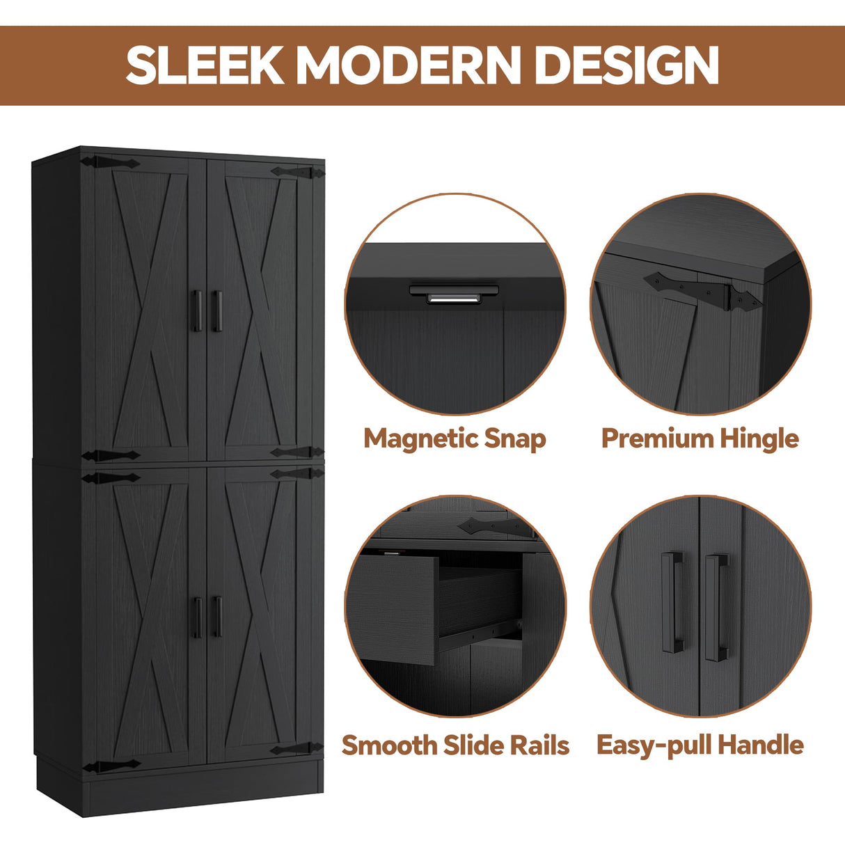 71 Inch Freestanding Farmhouse Kitchen Pantry Storage Cabinet