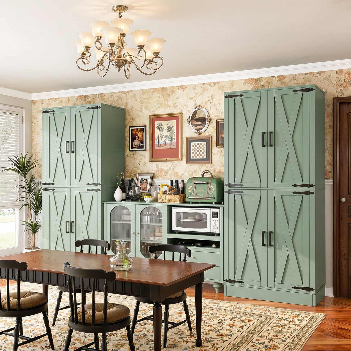 71" Pantry Cabinet with Drawer, Farmhouse Barn Doors and Adjustable Shelves, Freestanding Storage Cabinet for Kitchen, Dining Room,  Utility Room