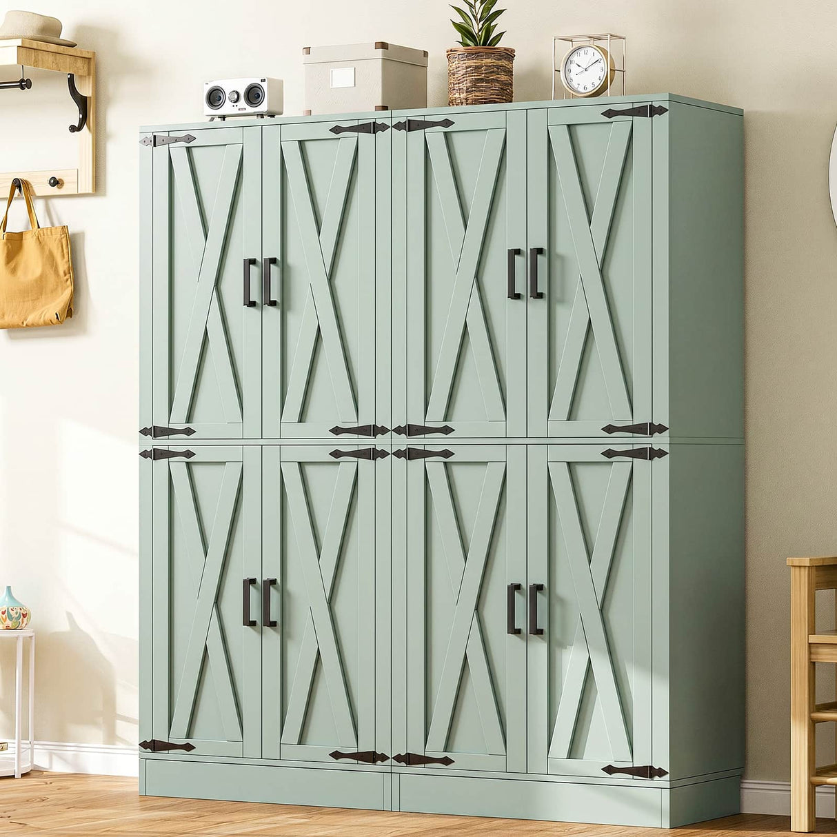 71" Pantry Cabinet with Drawer, Farmhouse Barn Doors and Adjustable Shelves, Freestanding Storage Cabinet for Kitchen, Dining Room,  Utility Room
