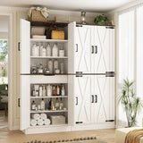 71" Tall Kitchen Pantry Cabinet with Farmhouse Barn Doors and Storage Drawer