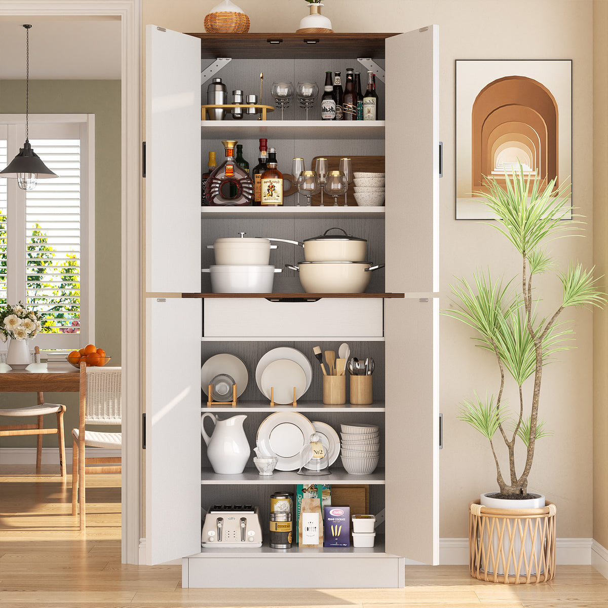 71" Tall Kitchen Pantry Cabinet with Farmhouse Barn Doors