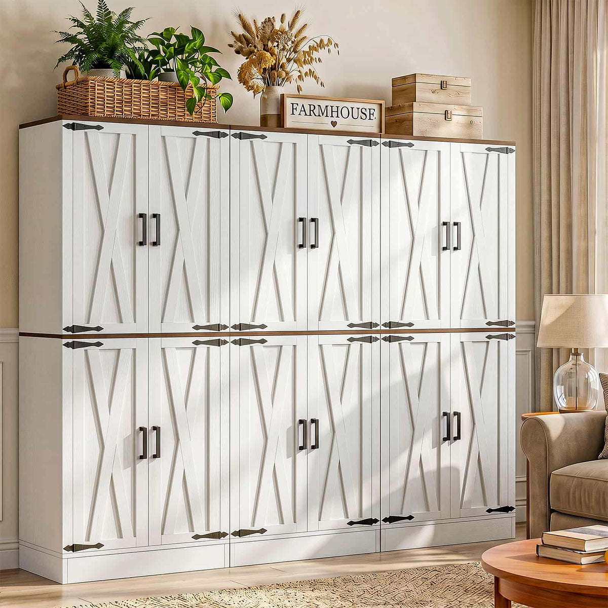 70.8" Wide Large Storage Cabinet, 71" Tall Kitchen Pantry