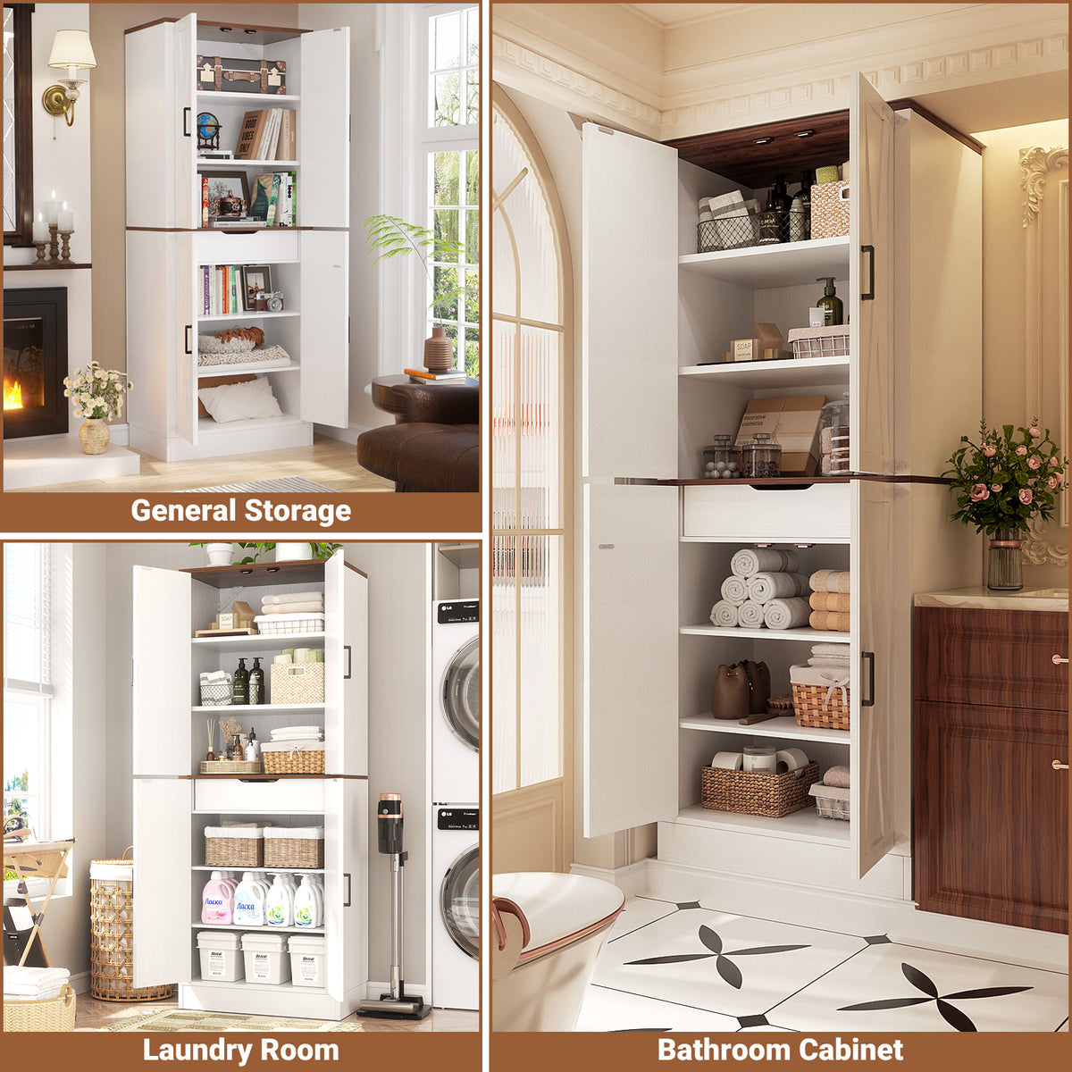 71" Tall Kitchen Pantry Cabinet with Farmhouse Barn Doors
