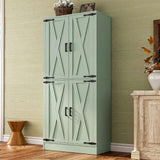 71" Tall Kitchen Pantry Storage Cabinet with Farmhouse Barn Doors and Storage Drawer