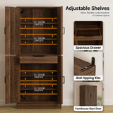 71" Tall Kitchen Pantry Cabinet with Farmhouse Barn Doors and Storage Drawer， 2 Packs