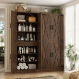 71" Tall Kitchen Pantry Cabinet with Farmhouse Barn Doors and Storage Drawer， 2 Packs