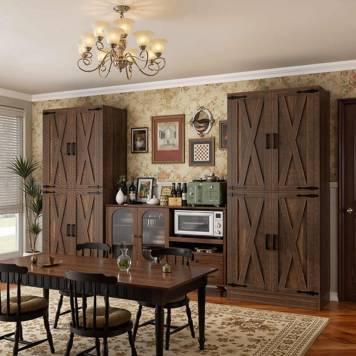 71" Tall Kitchen Pantry Cabinet with Farmhouse Barn Doors and Storage Drawer， 2 Packs