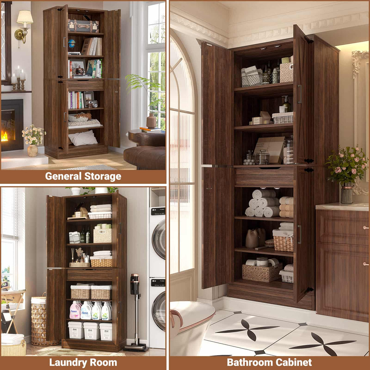 71"H Kitchen Pantry Storage Cabinet with Adjustable Shelves, Drawer