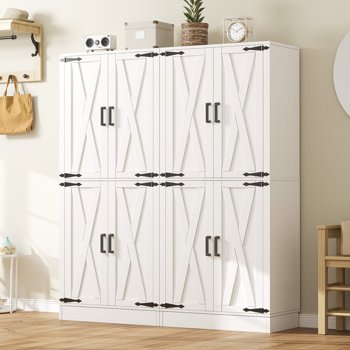 71" Tall Kitchen Pantry Cabinet with Farmhouse Barn Doors and Storage Drawer， 2 Packs