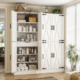 71" Tall Kitchen Pantry Cabinet with Farmhouse Barn Doors and Storage Drawer， 2 Packs