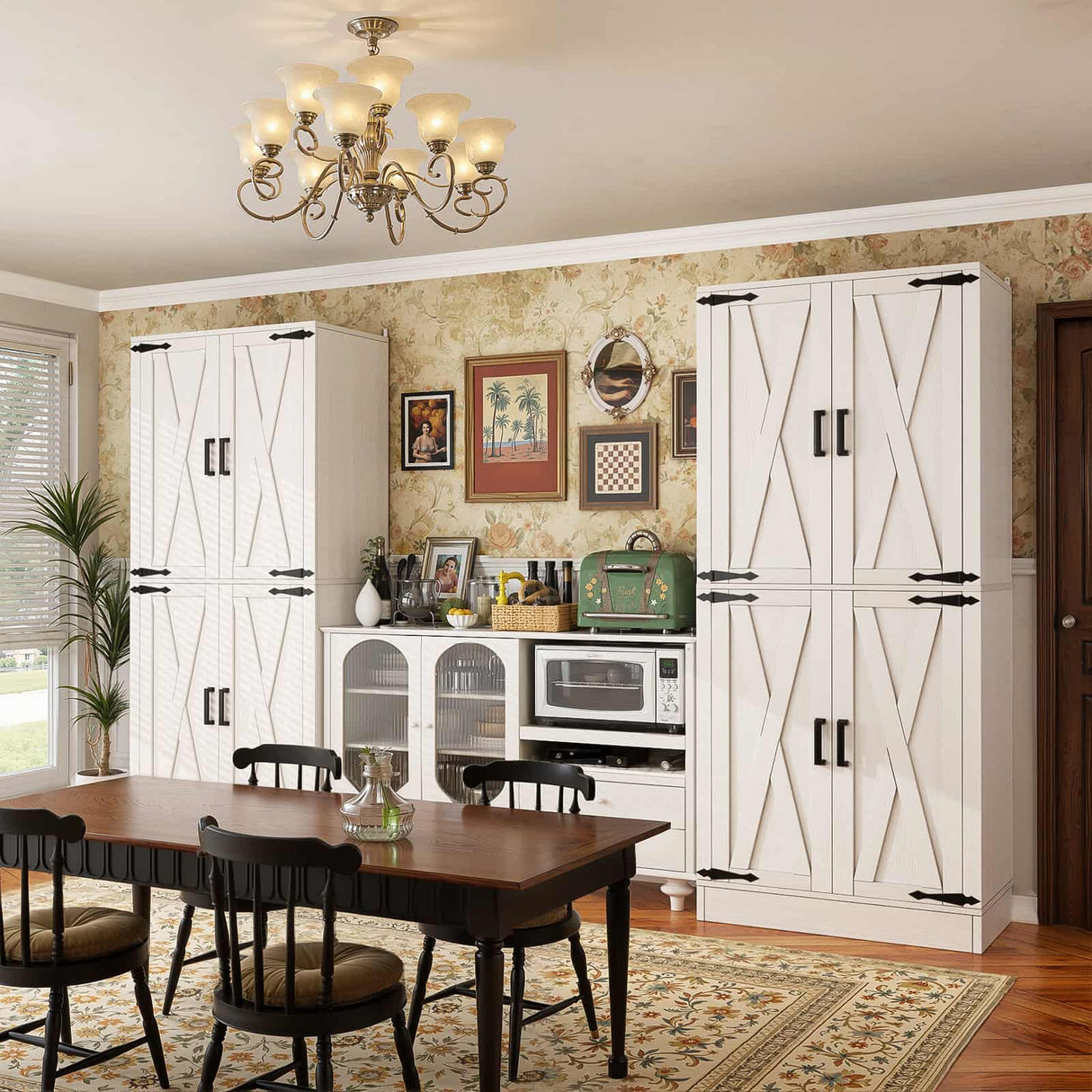 71" Tall Kitchen Pantry Cabinet with Farmhouse Barn Doors and Storage Drawer， 2 Packs