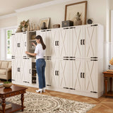 71" Tall Kitchen Pantry Cabinet with Farmhouse Barn Doors and Storage Drawer， 2 Packs